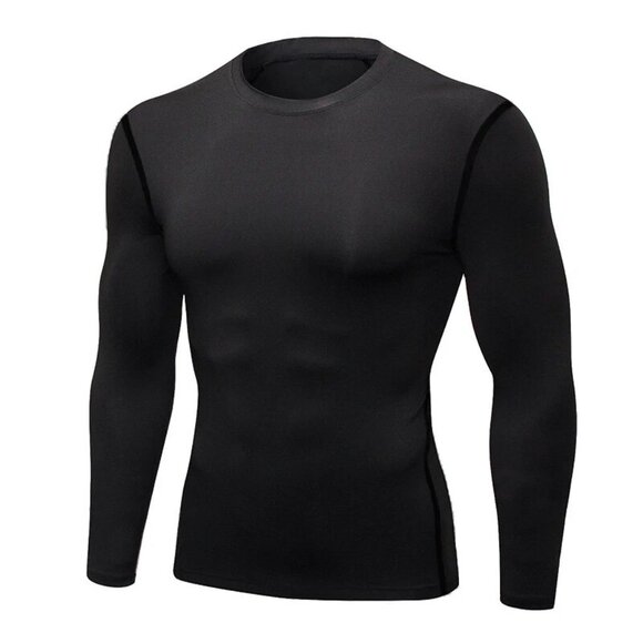 Men Compression Training Shirt Thermal Underwear Layer Workout Tops Long Sleeves - Picture 7 of 10